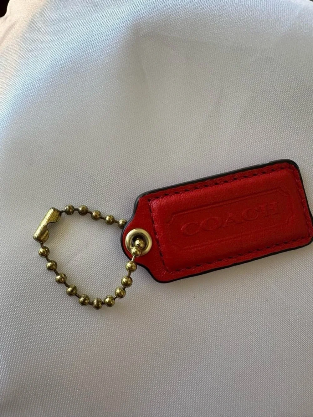 COACH Red Leather Hang Tag with Gold Chain